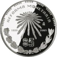 reverse of 5 Pesos - 100th Anniversary - Monetary Reform (2005) coin with KM# 769 from Mexico.