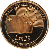 Malta coin 25 Liri - Accession to the European Union (2004) reverse reverse of 25 Liri - Accession to the European Union (2004) coin with KM# 122 from Malta.