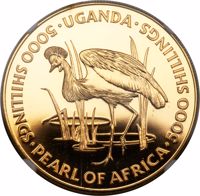 Uganda coin 5000 Shillings - Dr. Milton Obote (1981) obverse obverse of 5000 Shillings - Dr. Milton Obote (1981) coin with KM# 25 from Uganda. Inscription: UGANDA • 5000 SHILLINGS • PEARL OF AFRICA • 5000 SHILLINGS •