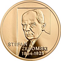reverse of 200 Złotych - 150th Anniversary of the Birth of Stefan Żeromski (2014) coin with Y# 911 from Poland. Inscription: STEFAN ŻEROMSKI 1864-1925