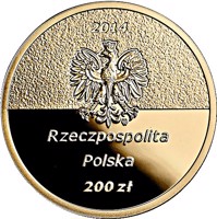 obverse of 200 Złotych - Centenary of the birth of Jan Karski (2014) coin with Y# 903 from Poland. Inscription: 2014 mw Rzeczpospolita Polska 200 zł