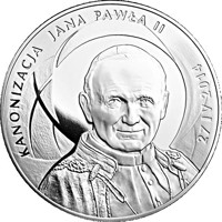 reverse of 500 Złotych - Canonisation of John Paul II, 27 IV 2014 (2014) coin with Y# 922 from Poland. Inscription: KANONIZACJA JANA PAWŁA II 27 IV 2014