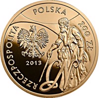 Poland coin 200 Złotych - Cyprian Norwid (2013) obverse obverse of 200 Złotych - Cyprian Norwid (2013) coin with Y# 858 from Poland. Inscription: RZECZPOSPOLITA POLSKA 200 ZŁ mw 2013
