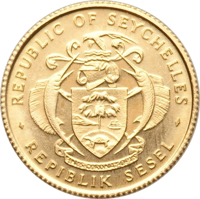 Seychelles coin 100 Rupees - 10th Anniversary of National Bank (1988) obverse obverse of 100 Rupees - 10th Anniversary of National Bank (1988) coin with KM# 60 from Seychelles. Inscription: REPUBLIC OF SEYCHELLES REPIBLIK SESEL