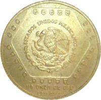 Mexico coin 25 Nuevo Pesos / 1/4 Onza - Jaina (1994) obverse obverse of 25 Nuevo Pesos / 1/4 Onza - Jaina (1994) coin with KM# 579 from Mexico. Inscription: ESTADOS UNIDOS MEXICANOS 1/4 ONZA DE ORO LEY 0.999