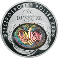 obverse of 10 Złotych - 90th Anniversary of the Establishment of the Supreme Chamber of Control (2009) coin with Y# 674 from Poland. Inscription: RZECZPOSPOLITA POLSKA 2009 10 ZŁ mw NIK