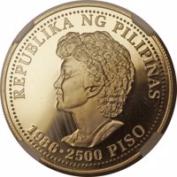 obverse of 2500 Piso - President Aquino's Visit in Washington (1986) coin with KM# 247 from Philippines. Inscription: REPUBLIKA NG PILIPINAS 1986 • 2500 PISO