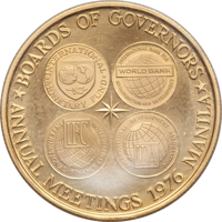 Philippines coin 1500 Piso - I.M.F. Meeting (1976) reverse reverse of 1500 Piso - I.M.F. Meeting (1976) coin with KM# 216 from Philippines. Inscription: BOARDS OF GOVERNORS ANNUAL MEETINGS 1976 MANILA INTERNATIONAL MONETARY FUND WORLD BANK INTERNATIONAL BANK FOR RECONSTRUCTION AND DEVELOPMENT IFC INTERNATIONAL FI