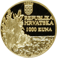 Croatia coin 1000 Kuna - Crna roda (1997) reverse reverse of 1000 Kuna - Crna roda (1997) coin with KM# 72 from Croatia. Inscription: REPUBLIKA HRVATSKA