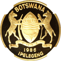 Botswana coin 5 Pula - Wildlife - Red Lechwes (1986) obverse obverse of 5 Pula - Wildlife - Red Lechwes (1986) coin with KM# 19 from Botswana. Inscription: BOTSWANA PULA 1986 IPELEGENG