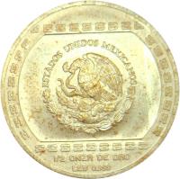 obverse of 50 Nuevo Pesos / 1/2 Onza - Hacha ceremonial (1993) coin with KM# 586 from Mexico. Inscription: ESTADOS UNIDOS MEXICANOS 1/2 ONZA DE ORO LEY 0.999