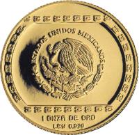 Mexico coin 100 Nuevo Pesos / 1 Onza - Hacha ceremonial (1993) obverse obverse of 100 Nuevo Pesos / 1 Onza - Hacha ceremonial (1993) coin with KM# 587 from Mexico. Inscription: ESTADOS UNIDOS MEXICANOS 1 ONZA DE ORO LEY 0.999