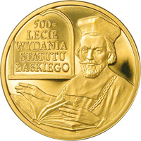 Poland coin 100 Złotych - 500th Anniversary of Proclamation of the Jan Łaski's Statute (2006) reverse reverse of 100 Złotych - 500th Anniversary of Proclamation of the Jan Łaski's Statute (2006) coin from Poland. Inscription: 500- LECIE WYDANIA STATUTU ŁASKIEGO
