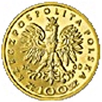 obverse of 100 Złotych - Jadwiga (1384 - 1399) (2000) coin with Y# 396 from Poland. Inscription: RZECZPOSPOLITA POLSKA 2000 mw ZŁ 100 ZŁ
