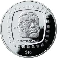 reverse of 10 Pesos / 5 Onzas - Cabeza Olmeca (1996 - 1998) coin with KM# 599 from Mexico. Inscription: 1995 Mo CABEZA OLMECA $10