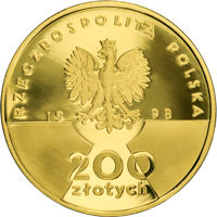 Poland coin 200 Złotych - 20th Anniversary of John Paul's II Pontificate (1998) obverse obverse of 200 Złotych - 20th Anniversary of John Paul's II Pontificate (1998) coin from Poland. Inscription: RZECZPOSPOLITA POLSKA 1998 mw 200 złotych