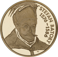 Poland coin 100 Złotych - Stefan Batory (1576 - 1586) (1997) reverse reverse of 100 Złotych - Stefan Batory (1576 - 1586) (1997) coin with Y# 328 from Poland. Inscription: STEFAN BATORY 1576 - 1586 TE