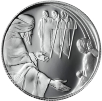 Israel coin 2 New Sheqalim - Biblical art coin series: Abraham and the three Angels (2006) reverse reverse of 2 New Sheqalim - Biblical art coin series: Abraham and the three Angels (2006) coin with KM# 410 from Israel.