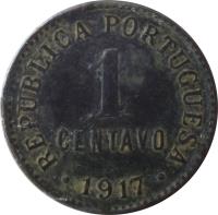Portugal coin 1 Centavo (1917 - 1922) reverse reverse of 1 Centavo (1917 - 1922) coin with KM# 565 from Portugal. Inscription: REPUBLICA PORTUGUESA 1 CENTAVO · 1920 ·