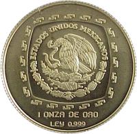 Mexico coin 100 Pesos / 1 Onza - Sacerdote (1996) obverse obverse of 100 Pesos / 1 Onza - Sacerdote (1996) coin with KM# 602 from Mexico. Inscription: ESTADOS UNIDOS MEXICANOS 1 ONZA DE ORO LEY 0.999