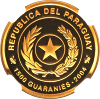 Paraguay coin 1500 Guaraníes - FIFA World Football Championship - Germany 2006 (2004) obverse obverse of 1500 Guaraníes - FIFA World Football Championship - Germany 2006 (2004) coin with KM# 203 from Paraguay. Inscription: REPUBLICA DEL PARAGUAY 1500 GUARANIES - 2004