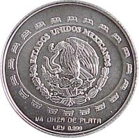 obverse of 1 Peso / 1/4 Onza - Disco de la muerte (1997 - 1998) coin with KM# 617 from Mexico. Inscription: ESTADOS UNIDOS MEXICANOS 1/4 DE ONZA DE PLATA LEY 0.999