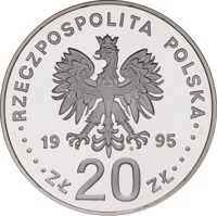 Poland coin 20 Złotych - 75th Anniversary of Battle of Warsaw (1995) obverse obverse of 20 Złotych - 75th Anniversary of Battle of Warsaw (1995) coin with Y# 298 from Poland. Inscription: RZECZPOSPOLITA POLSKA 1995 mw ZŁ 20 ZŁ