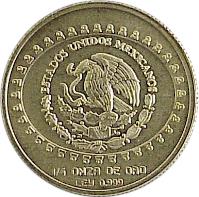 Mexico coin 25 Pesos / 1/4 Onza - Serpiente emplumada (1997) obverse obverse of 25 Pesos / 1/4 Onza - Serpiente emplumada (1997) coin with KM# 624 from Mexico. Inscription: ESTADOS UNIDOS MEXICANOS 1/4 DE ONZA DE PLATA LEY 0.999