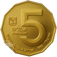 Israel coin 5 Sheqalim - Sites in the Holy Land Series: Capernaum (1985) obverse obverse of 5 Sheqalim - Sites in the Holy Land Series: Capernaum (1985) coin with KM# 154 from Israel. Inscription: שקלים SHEQALIM 5 ISRAEL ישראל اسرائيل ⠂1985 התשמ