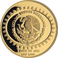 Mexico coin 100 Pesos / 1 Onza - Serpiente emplumada (1997) obverse obverse of 100 Pesos / 1 Onza - Serpiente emplumada (1997) coin with KM# 626 from Mexico. Inscription: ESTADOS UNIDOS MEXICANOS 1 ONZA DE PLATA LEY 0.999