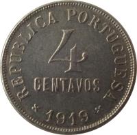 Portugal coin 4 Centavos (1917 - 1919) reverse reverse of 4 Centavos (1917 - 1919) coin with KM# 566 from Portugal. Inscription: REPUBLICA PORTUGUESA 4 CENTAVOS 1917