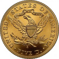 KM# 395 UNITED STATES OF AMERICAIN GOD WE TRUSTS• FIVE D. •.