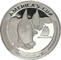 KM# 2 AMERICA'S CUPAMERICA'S CUP '881 TROY OUNCE FINE SILVERFIVE DOLLARS.