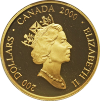 obverse of 200 Dollars - Elizabeth II - Mother and Child (2000) coin with KM# 403 from Canada. Inscription: 200 DOLLARS • CANADA 2000 • ELIZABETH II