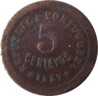 reverse of 5 Centavos (1924 - 1927) coin with KM# 572 from Portugal. Inscription: REPUBLICA PORTUGUESA 5 CENTAVOS 1927