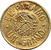 reverse of 1 Gramo (1889) coin with KM# Tn3 from Argentine provinces. Inscription: EL PARAMO * UN GRAMO *