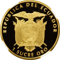 obverse of 1 Sucre - FIFA World Championship 2006 (2006) coin with KM# 118 from Ecuador. Inscription: REPÚBLICA DEL ECUADOR 1 SUCRE ORO