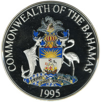 Bahamas coin 10 Dollars - Bahama Parrot (1995) obverse obverse of 10 Dollars - Bahama Parrot (1995) coin with KM# 167 from Bahamas. Inscription: COMMONWEALTH OF THE BAHAMAS FORWARD UPWARD ONWARD TOGETHER 1995