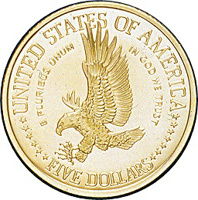 United States coin 5 Dollars - Statue of Liberty Centennial (1986) reverse reverse of 5 Dollars - Statue of Liberty Centennial (1986) coin with KM# 215 from United States. Inscription: UNITED STATES OF AMERICA E PLURIBUS UNUM IN GOD WE TRUST FIVE DOLLARS