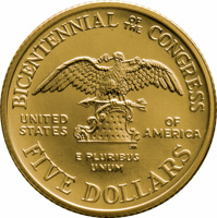 reverse of 5 Dollars - Congress Bicentennial (1989) coin with KM# 226 from United States. Inscription: BICENTENNIAL OF THE CONGRESS UNITED STATES OF AMERICA E PLURIBUS UNUM