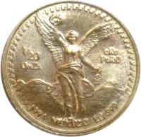 Mexico coin 1/20 Onza - Libertad Gold Bullion (1991 - 1994) reverse reverse of 1/20 Onza - Libertad Gold Bullion (1991 - 1994) coin with KM# 589 from Mexico. Inscription: 1/20 ONZA ORO PURO 1994 MEXICO LEY.999