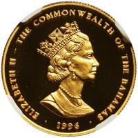 obverse of 5 Dollars - Third Millennium (1996) coin with KM# 178 from Bahamas. Inscription: · ELIZABETH II - THE COMMONWEALTH OF THE BAHAMAS · 1996