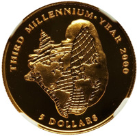 reverse of 5 Dollars - Third Millennium (1996) coin with KM# 178 from Bahamas. Inscription: THIRD MILLENNIUM·YEAR 2000 5 DOLLARS