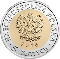 Poland coin 5 Złotych - Discover Poland – Pomeranian Dukes’ Castle in Szczecin (2016) obverse obverse of 5 Złotych - Discover Poland – Pomeranian Dukes’ Castle in Szczecin (2016) coin with Y# 950 from Poland. Inscription: RZECZPOSPOLITA POLSKA mw 2016 • 5 ZŁOTYCH •
