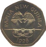 obverse of 50 Toea - Elizabeth II - Silver Jubilee of Bank of Papua New Guinea (1998) coin with KM# 41 from Papua New Guinea. Inscription: PAPUA NEW GUINEA 1998