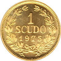 reverse of 1 Scudo - Coat of Arms (1975) coin with KM# 49 from San Marino. Inscription: 1 SCUDO 1975