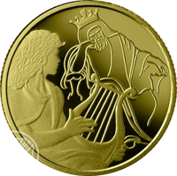 Israel coin 1 New Sheqel - Biblical art coin series: David playing for Saul (2014) reverse reverse of 1 New Sheqel - Biblical art coin series: David playing for Saul (2014) coin with KM# 517 from Israel.