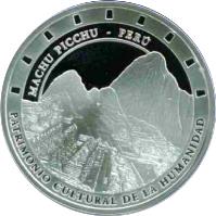 obverse of 1 Nuevo Sol - Machu Pichu (2005) coin with KM# 339 from Peru. Inscription: MACHU PICHU - PERÚ PATRIMONIO CULTURAL DE LA HUMANIDAD