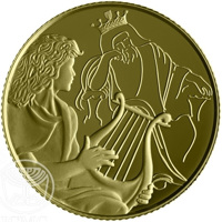 reverse of 10 New Sheqalim - Biblical art coin series: David playing for Saul (2014) coin with KM# 518 from Israel.