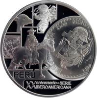 obverse of 1 Nuevo Sol - Ibero-American (2012) coin with KM# 369 from Peru. Inscription: PERU XX ANIVERARIO . SERIE IBEROAMARICANA